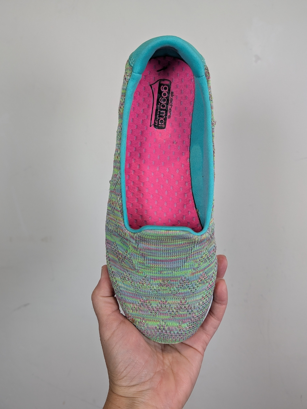 Skechers GOwalk Slip-On Knit Shoe in Mint/Pink, Size 8